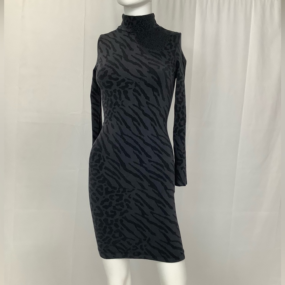 Dark Grey Animal print Bebe Turtleneck Bodycon dress